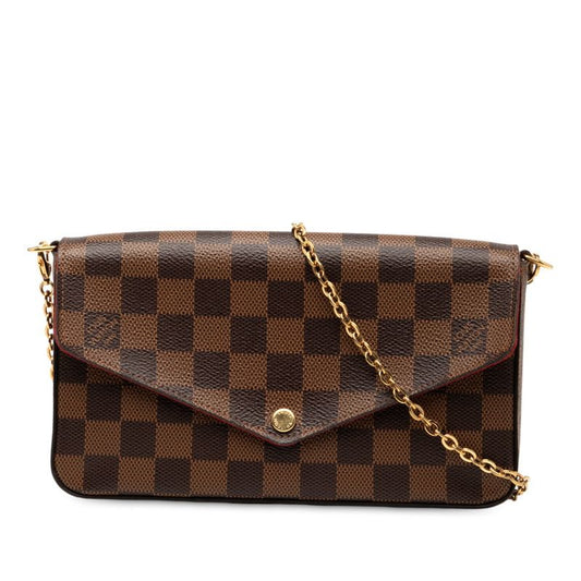 Louis Vuitton Damier Pochette Felicie Crossbody Chain Shoulder Bag N40492 Brown