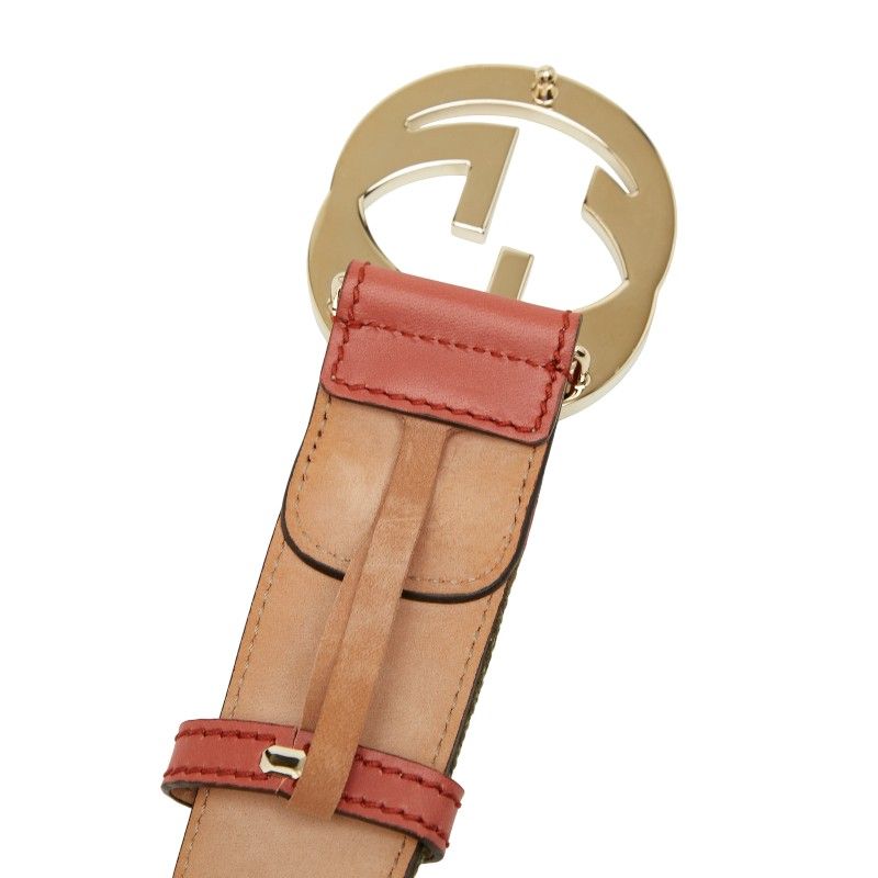 Gucci Interlocking G Belt 8534 114876 Khaki Pink Leather Canvas Men's Gucci