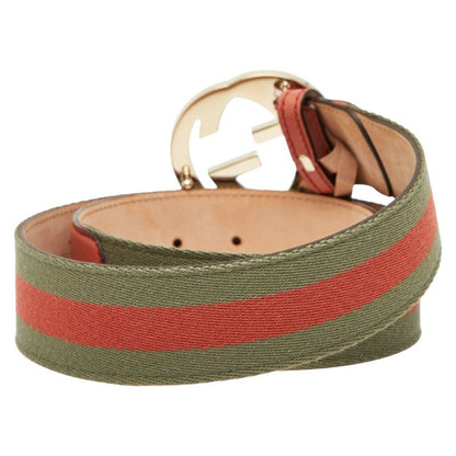 Gucci Interlocking G Belt 8534 114876 Khaki Pink Leather Canvas Men's Gucci