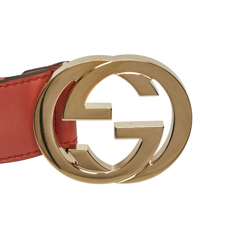 Gucci Interlocking G Belt 8534 114876 Khaki Pink Leather Canvas Men's Gucci
