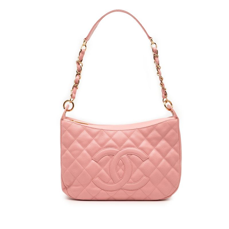 Chanel Matelasse Coco Mark Chain Shoulder Bag Handbag Pink Caviar Skin Women