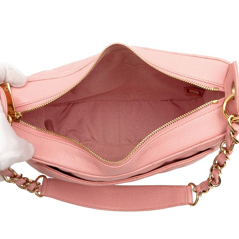 Chanel Matelasse Coco Mark Chain Shoulder Bag Handbag Pink Caviar Skin Women