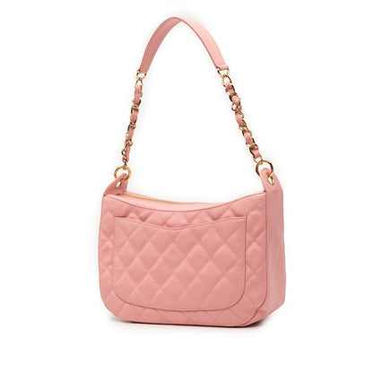 Chanel Matelasse Coco Mark Chain Shoulder Bag Handbag Pink Caviar Skin Women