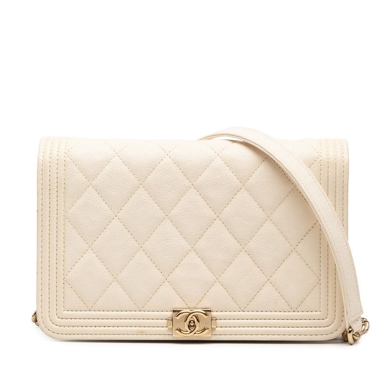 Chanel Boy Chanel Coco Mark Crossbody Chain Wallet Shoulder Bag White Caviar
