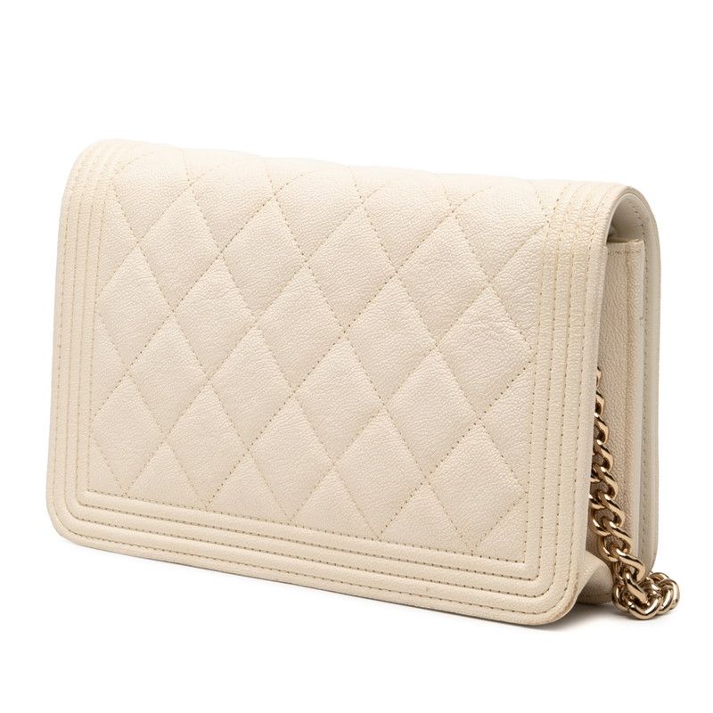 Chanel Boy Chanel Coco Mark Crossbody Chain Wallet Shoulder Bag White Caviar