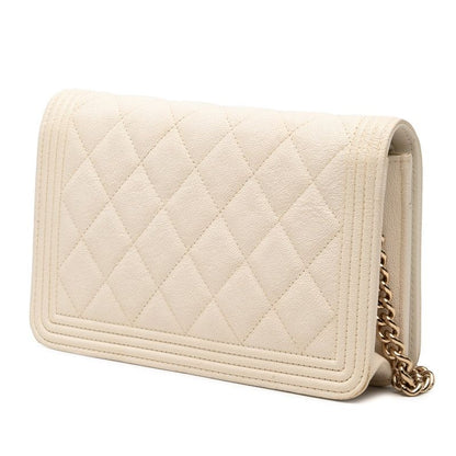Chanel Boy Chanel Coco Mark Crossbody Chain Wallet Shoulder Bag White Caviar