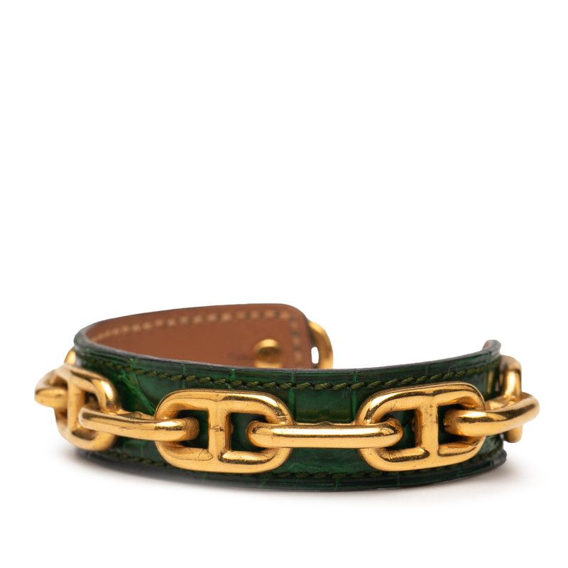 Hermes Chaine D'ancre Green Gold Leather Plated Ladies Hermes