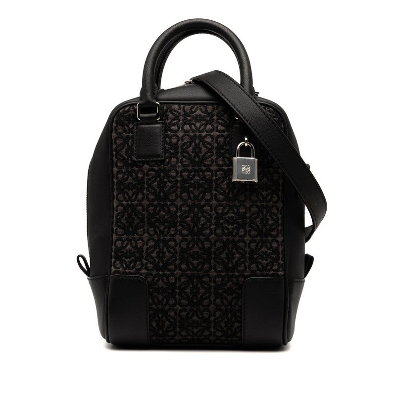 Loewe Anagram Amazona 15 Handbag Shoulder Bag 2WAY Black Gray Canvas Leather