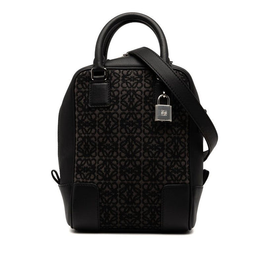 Loewe Anagram Amazona 15 Handbag Shoulder Bag 2WAY Black Gray Canvas Leather