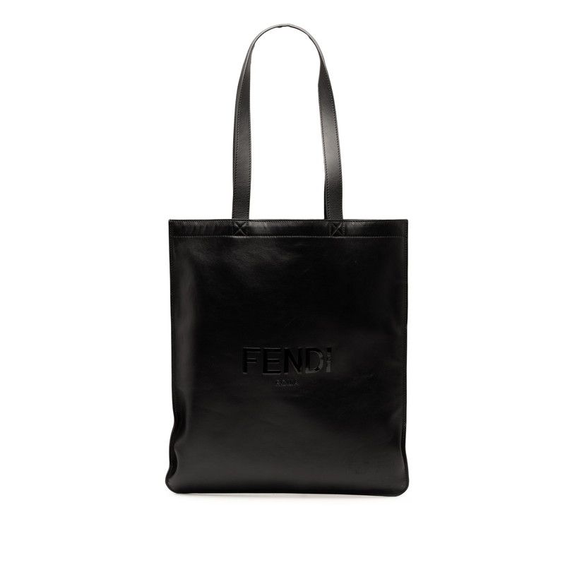 Fendi Logo Tote Shoulder Bag 7va538 Black Leather Women's Fendi