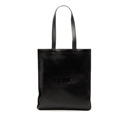 Fendi Logo Tote Shoulder Bag 7va538 Black Leather Women's Fendi