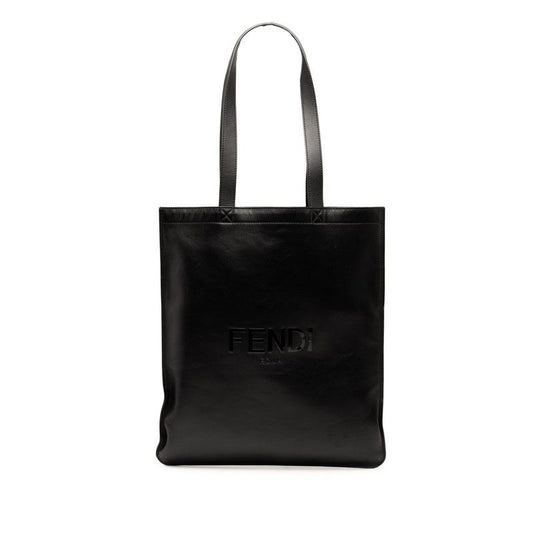 Fendi Logo Tote Shoulder Bag 7va538 Black Leather Women's Fendi