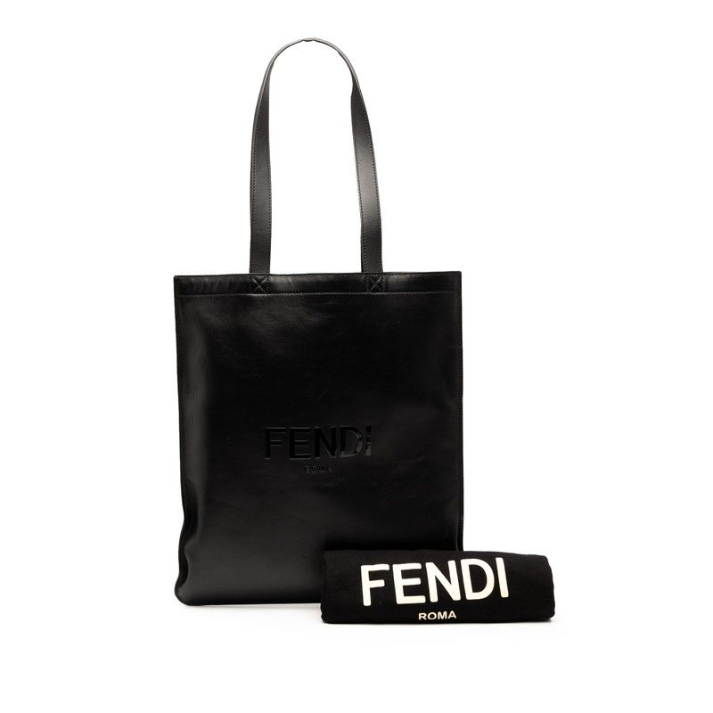 Fendi Logo Tote Shoulder Bag 7va538 Black Leather Women's Fendi