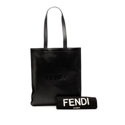 Fendi Logo Tote Shoulder Bag 7va538 Black Leather Women's Fendi