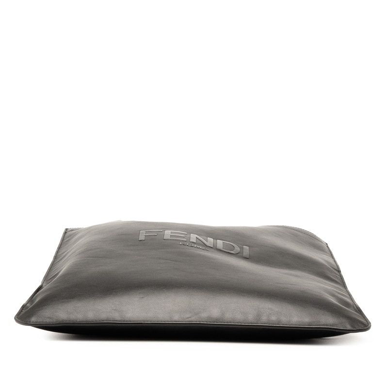 Fendi Logo Tote Shoulder Bag 7va538 Black Leather Women's Fendi