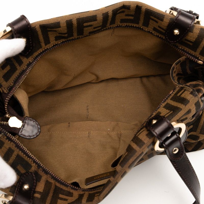 Fendi Zucca Tote Handbag 8br628 Khaki Brown Canvas Leather Women's Fendi