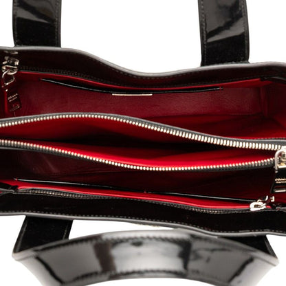 Prada Triangle Logo Plate Handbag Tote Bag Black Patent Leather Women Prada
