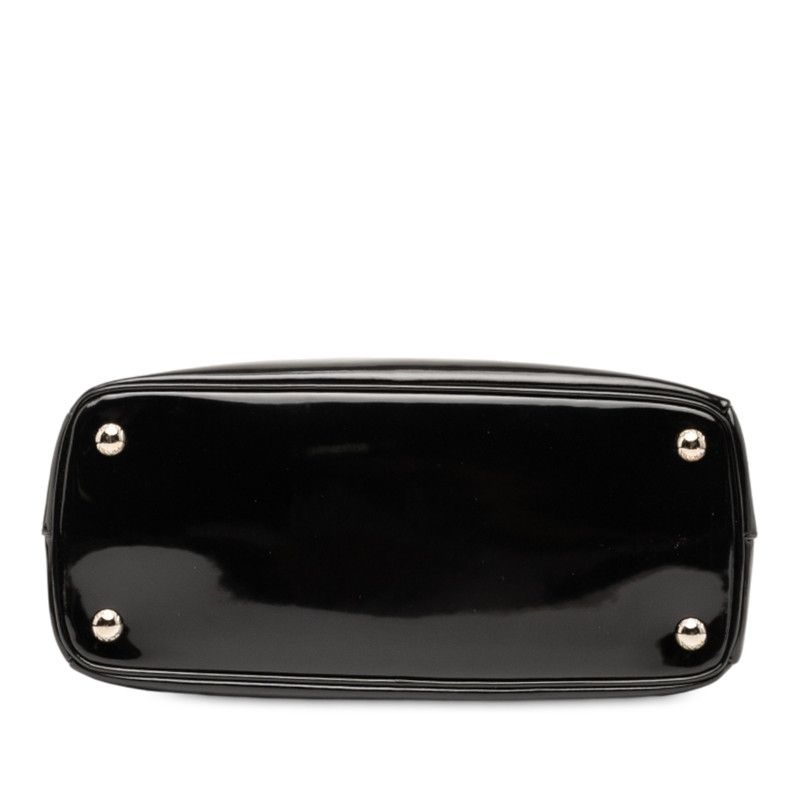 Prada Triangle Logo Plate Handbag Tote Bag Black Patent Leather Women Prada