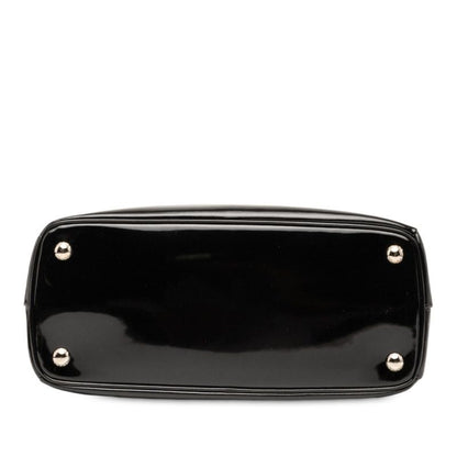 Prada Triangle Logo Plate Handbag Tote Bag Black Patent Leather Women Prada