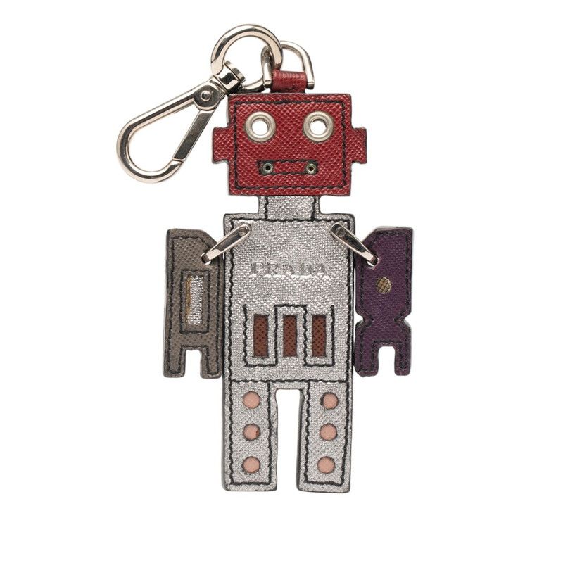 Prada Robot Key Holder Charm Multicolor Leather Metal Women Prada