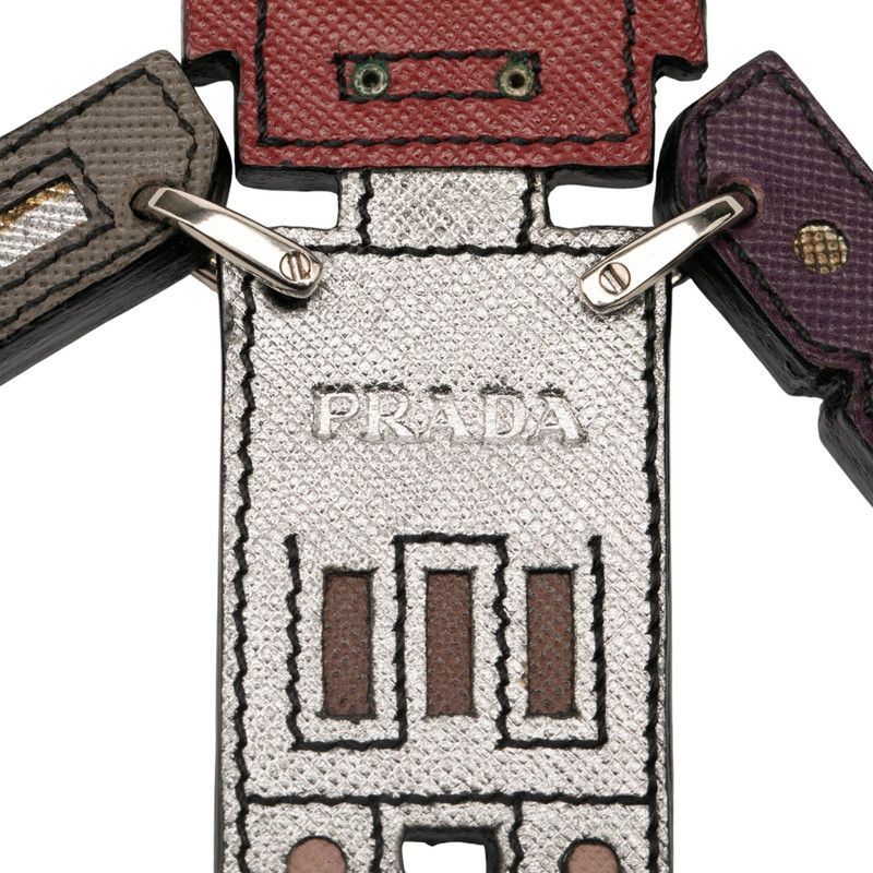 Prada Robot Key Holder Charm Multicolor Leather Metal Women Prada