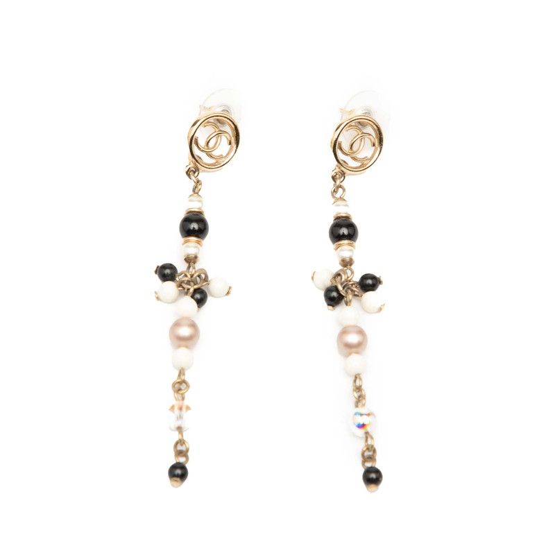 Chanel Coco Mark Swing Earrings Gold Multicolor Plated Faux Pearl Ladies Chanel