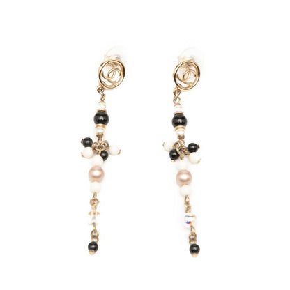 Chanel Coco Mark Swing Earrings Gold Multicolor Plated Faux Pearl Ladies Chanel