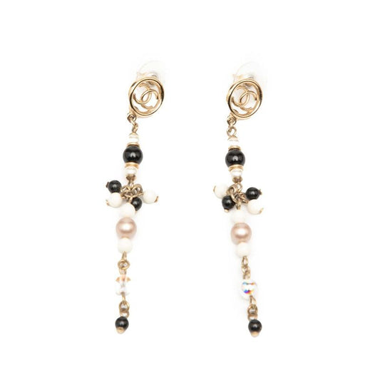 Chanel Coco Mark Swing Earrings Gold Multicolor Plated Faux Pearl Ladies Chanel