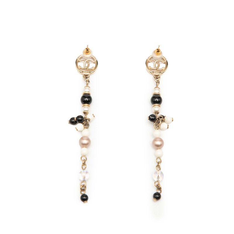 Chanel Coco Mark Swing Earrings Gold Multicolor Plated Faux Pearl Ladies Chanel