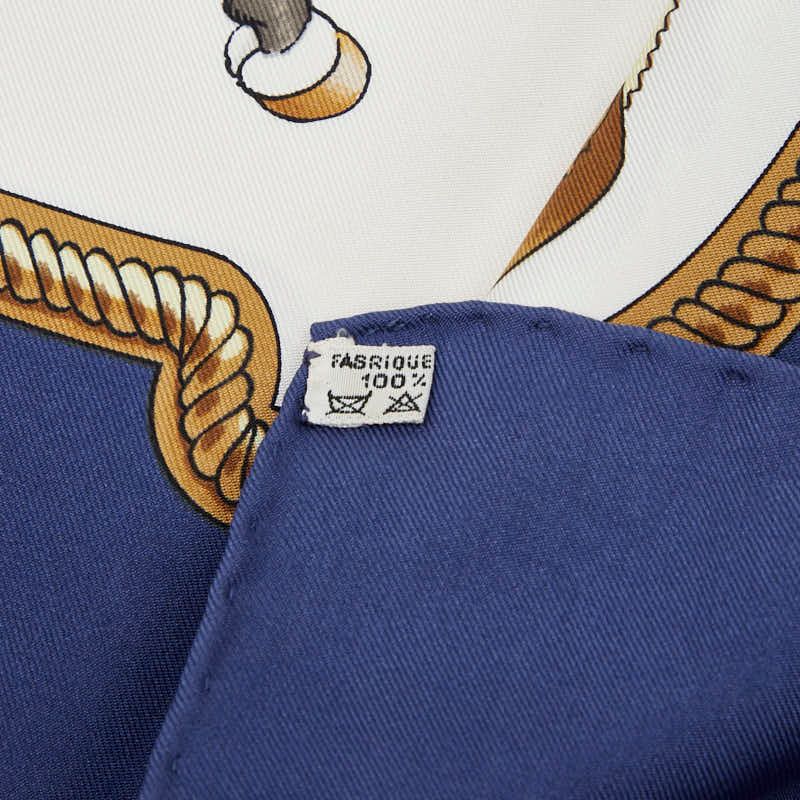 Hermes Carre 90 Reprise Riding Landscape Beige Navy Multicolor Silk Women Hermes