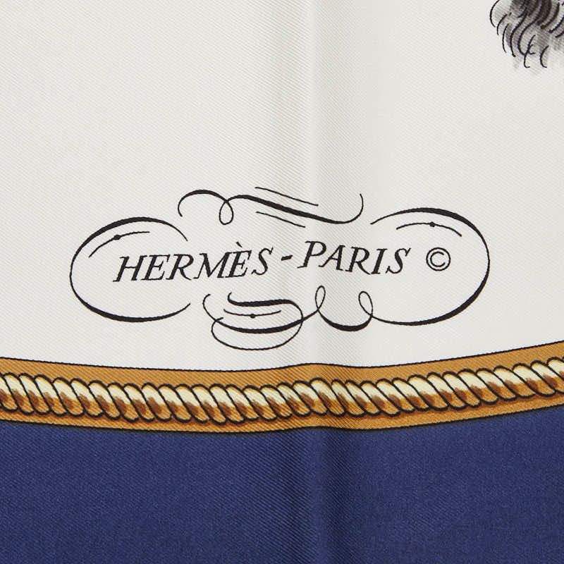 Hermes Carre 90 Reprise Riding Landscape Beige Navy Multicolor Silk Women Hermes