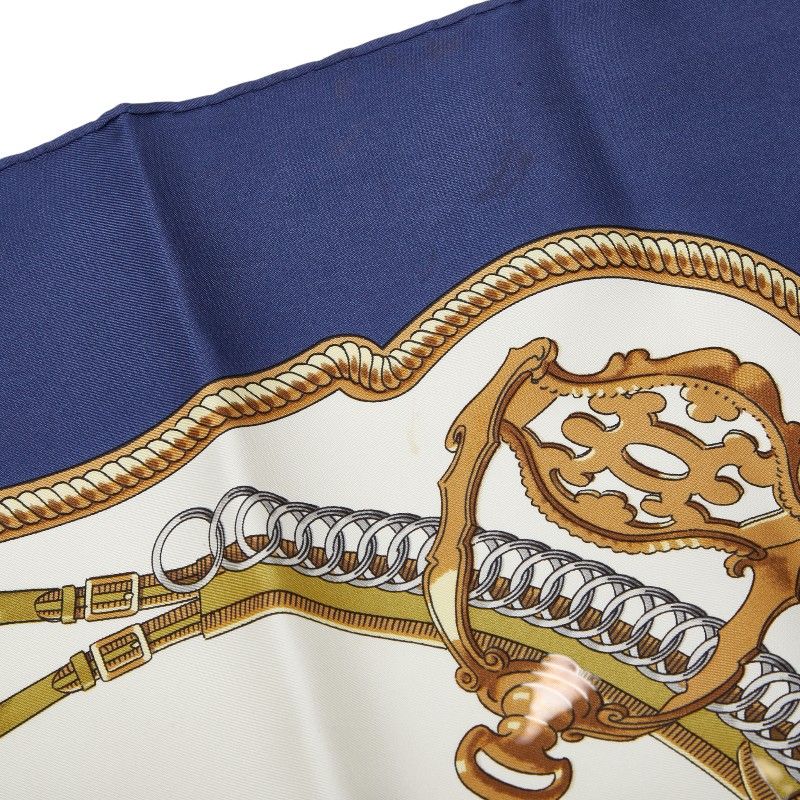 Hermes Carre 90 Reprise Riding Landscape Beige Navy Multicolor Silk Women Hermes
