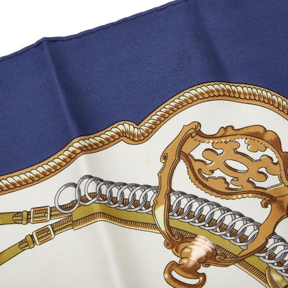 Hermes Carre 90 Reprise Riding Landscape Beige Navy Multicolor Silk Women Hermes