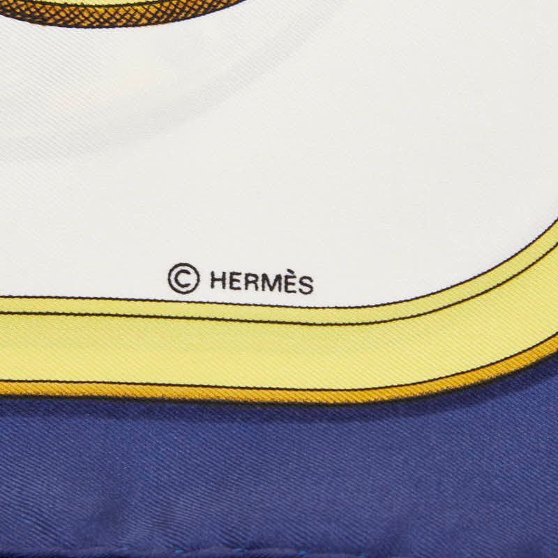 Hermes Carre 90 TRES Grand Apparat Dressing Horse Beige Navy Multicolor Silk