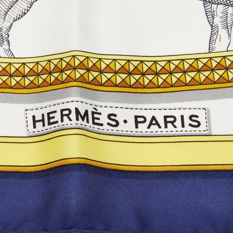 Hermes Carre 90 TRES Grand Apparat Dressing Horse Beige Navy Multicolor Silk