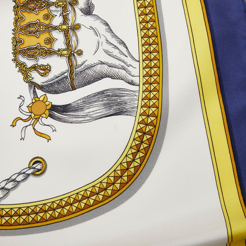 Hermes Carre 90 TRES Grand Apparat Dressing Horse Beige Navy Multicolor Silk