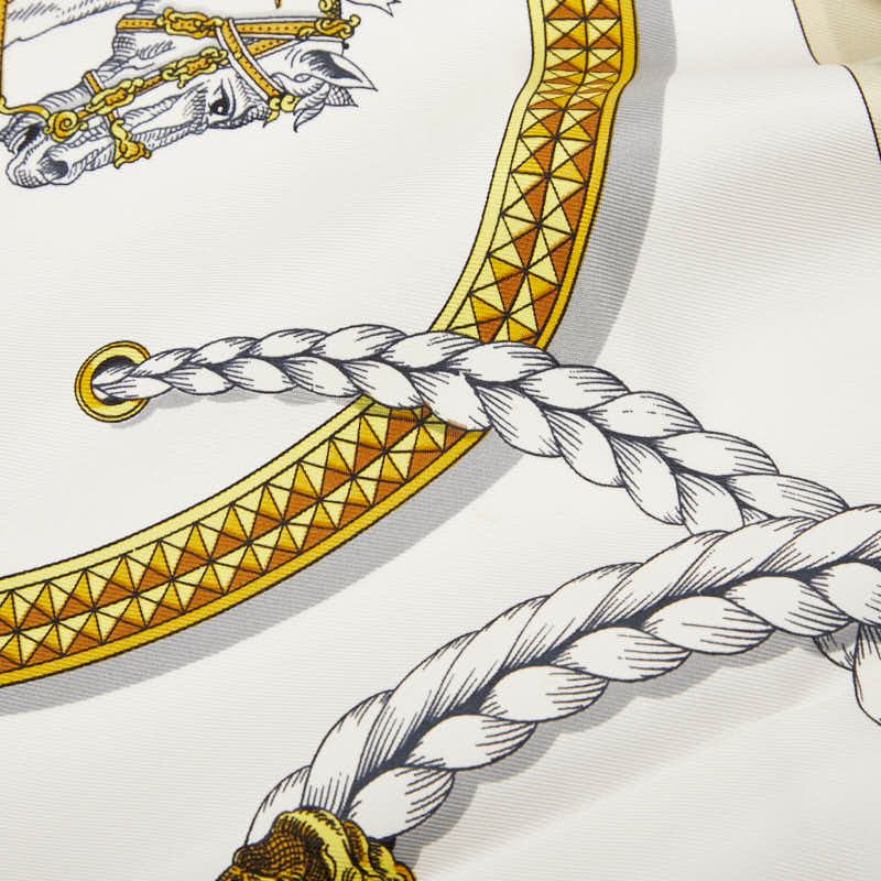 Hermes Carre 90 TRES Grand Apparat Dressing Horse Beige Navy Multicolor Silk