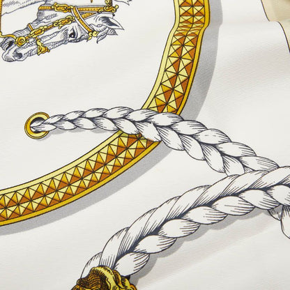 Hermes Carre 90 TRES Grand Apparat Dressing Horse Beige Navy Multicolor Silk