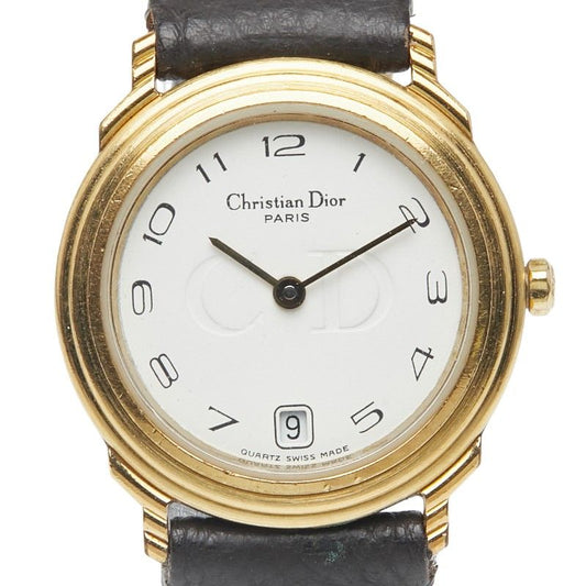 Dior Belt (external) Gold Brown Stainless Steel Leather Women's Dior