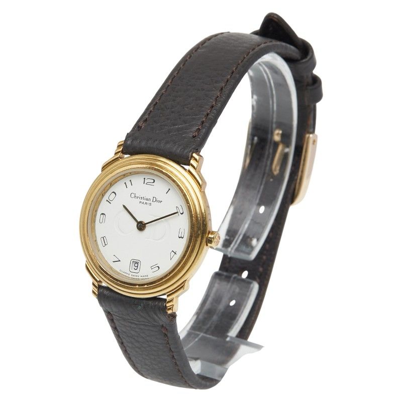 Dior Belt (external) Gold Brown Stainless Steel Leather Women's Dior