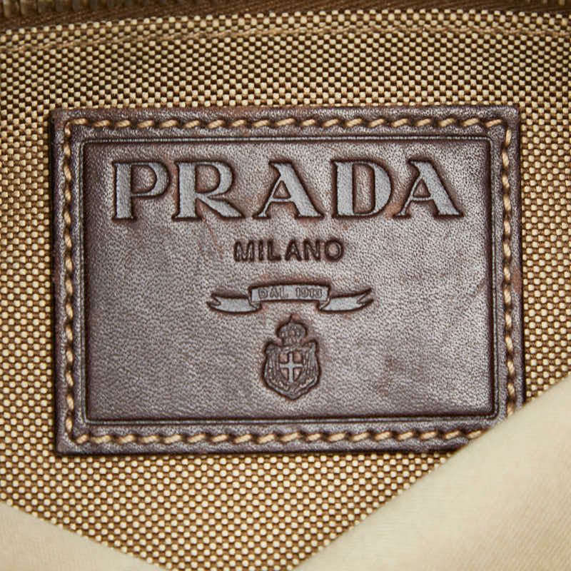 Prada Logo Jacquard Bt0551 Beige Brown Canvas Leather Women Prada