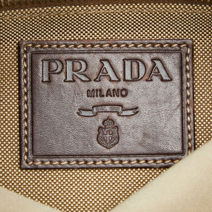 Prada Logo Jacquard Bt0551 Beige Brown Canvas Leather Women Prada