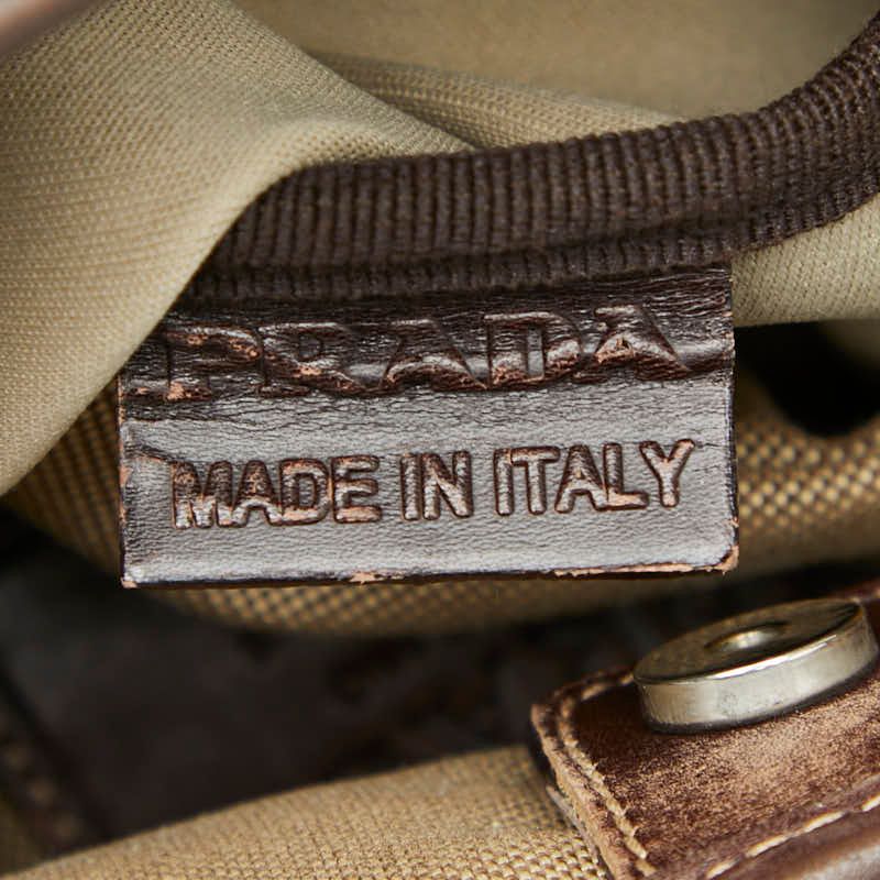 Prada Logo Jacquard Bt0551 Beige Brown Canvas Leather Women Prada