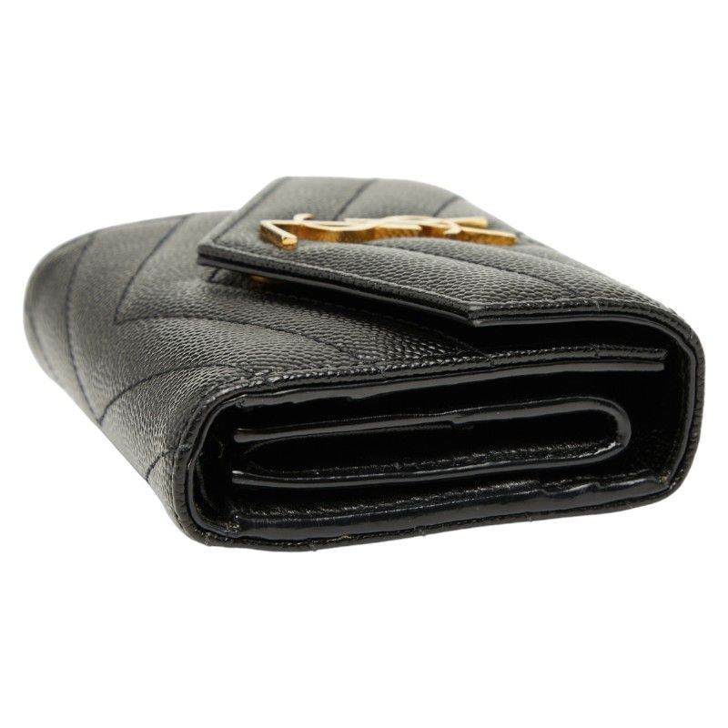 Saint Laurent YSL Cassandra Trifold Compact Wallet 692061 Black Leather Women