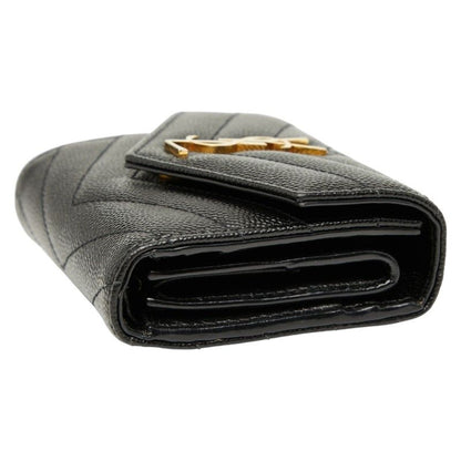 Saint Laurent YSL Cassandra Trifold Compact Wallet 692061 Black Leather Women
