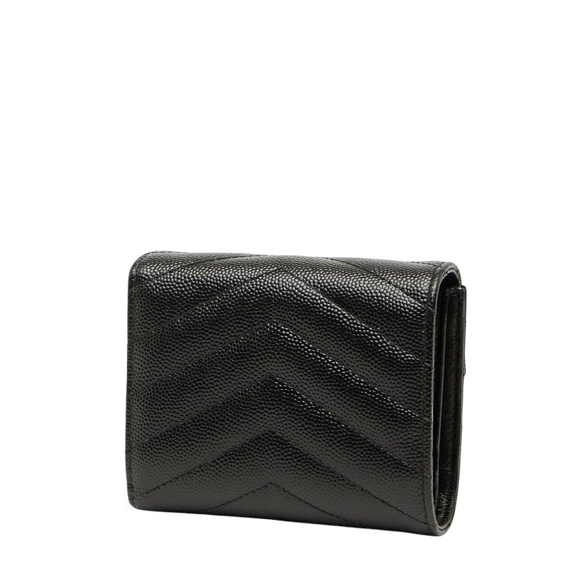 Saint Laurent YSL Cassandra Trifold Compact Wallet 692061 Black Leather Women