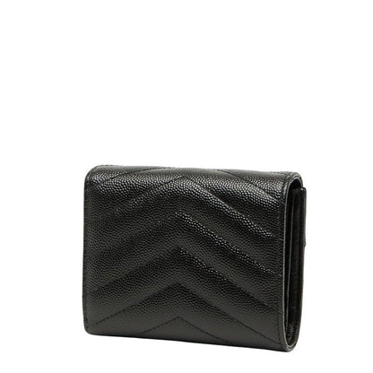 Saint Laurent YSL Cassandra Trifold Compact Wallet 692061 Black Leather Women