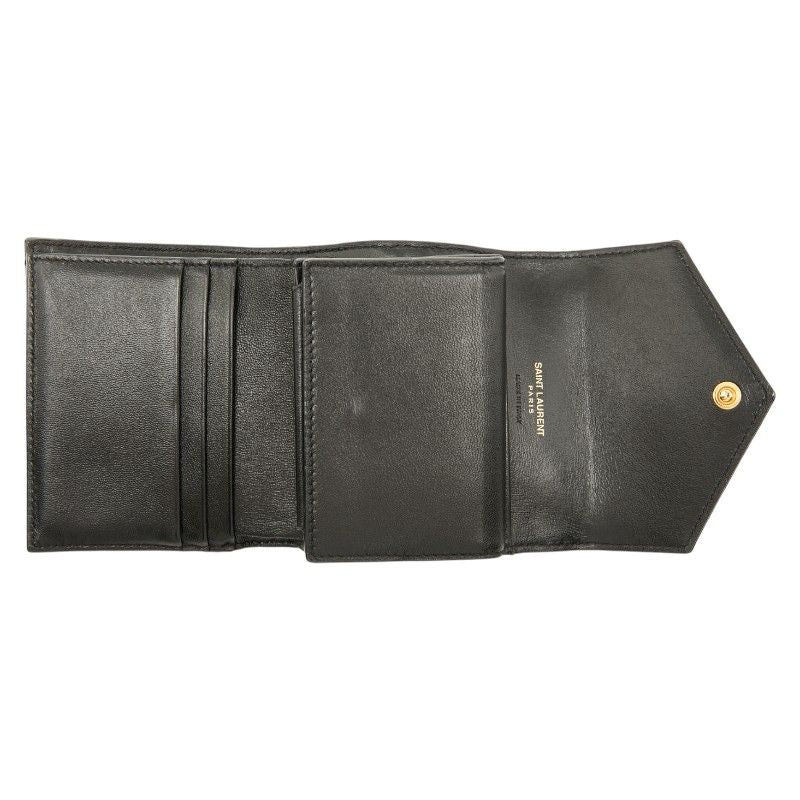 Saint Laurent YSL Cassandra Trifold Compact Wallet 692061 Black Leather Women