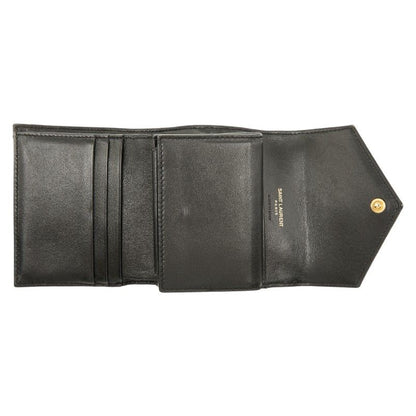 Saint Laurent YSL Cassandra Trifold Compact Wallet 692061 Black Leather Women
