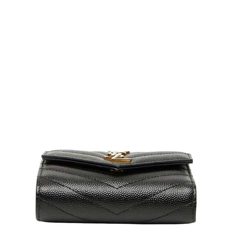 Saint Laurent YSL Cassandra Trifold Compact Wallet 692061 Black Leather Women